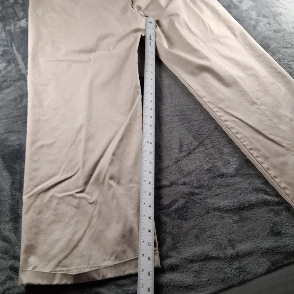 George Pleated Chino Pants Mens 40x30 Barley Tan Cuffed Straight Leg Trousers